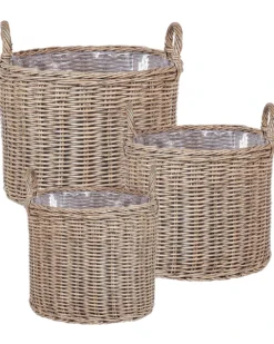 Sæt af 3 flet kurve til planter PENDULA 33/37/45 cm Naturlig PE-rattan