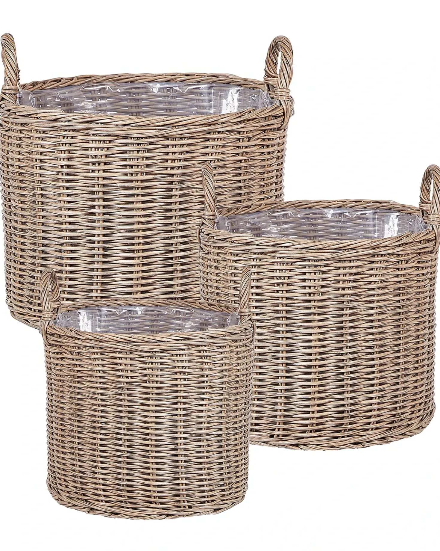 Sæt af 3 flet kurve til planter PENDULA 33/37/45 cm Naturlig PE-rattan