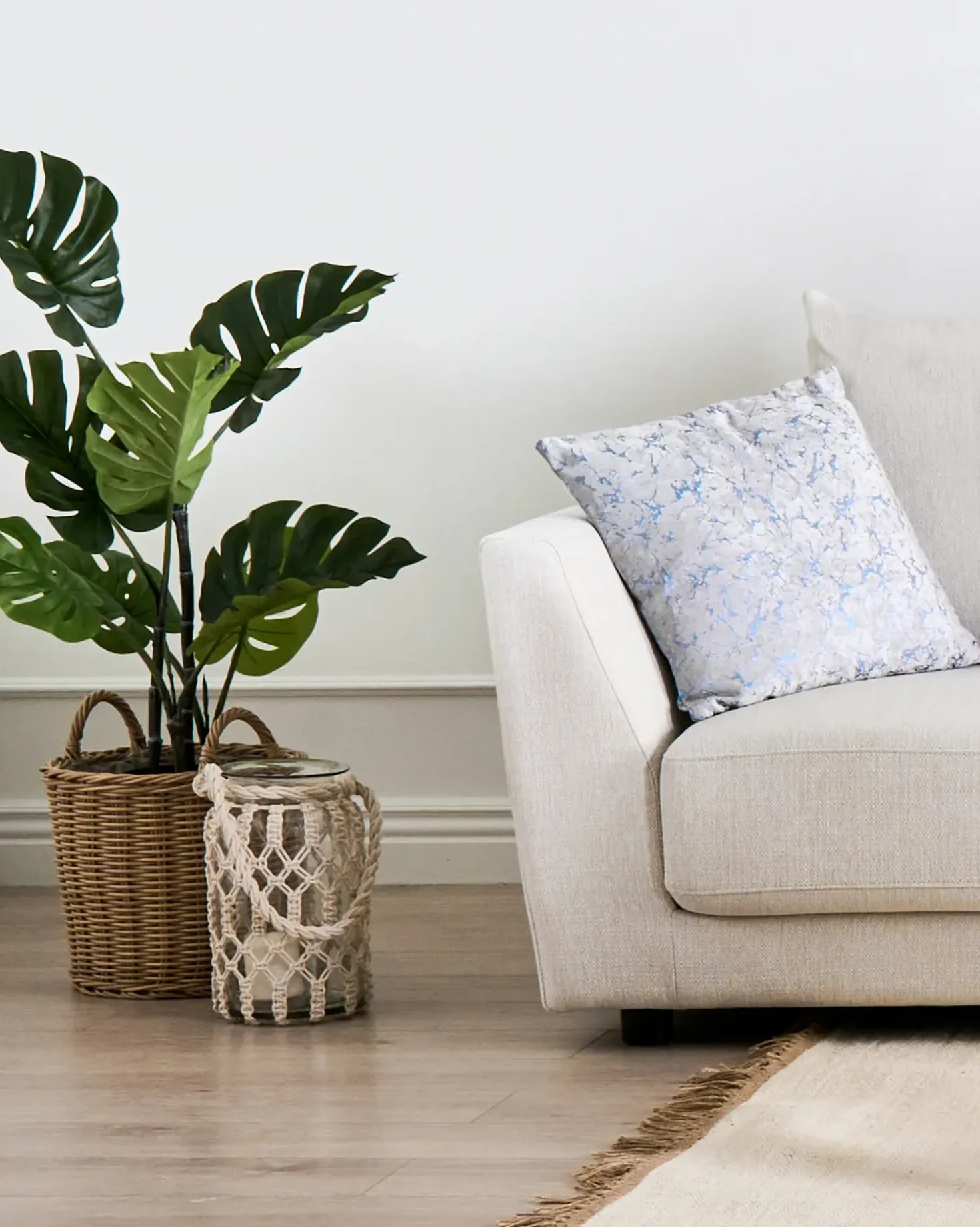 Sæt af 3 flet kurve til planter PENDULA 33/37/45 cm Naturlig PE-rattan
