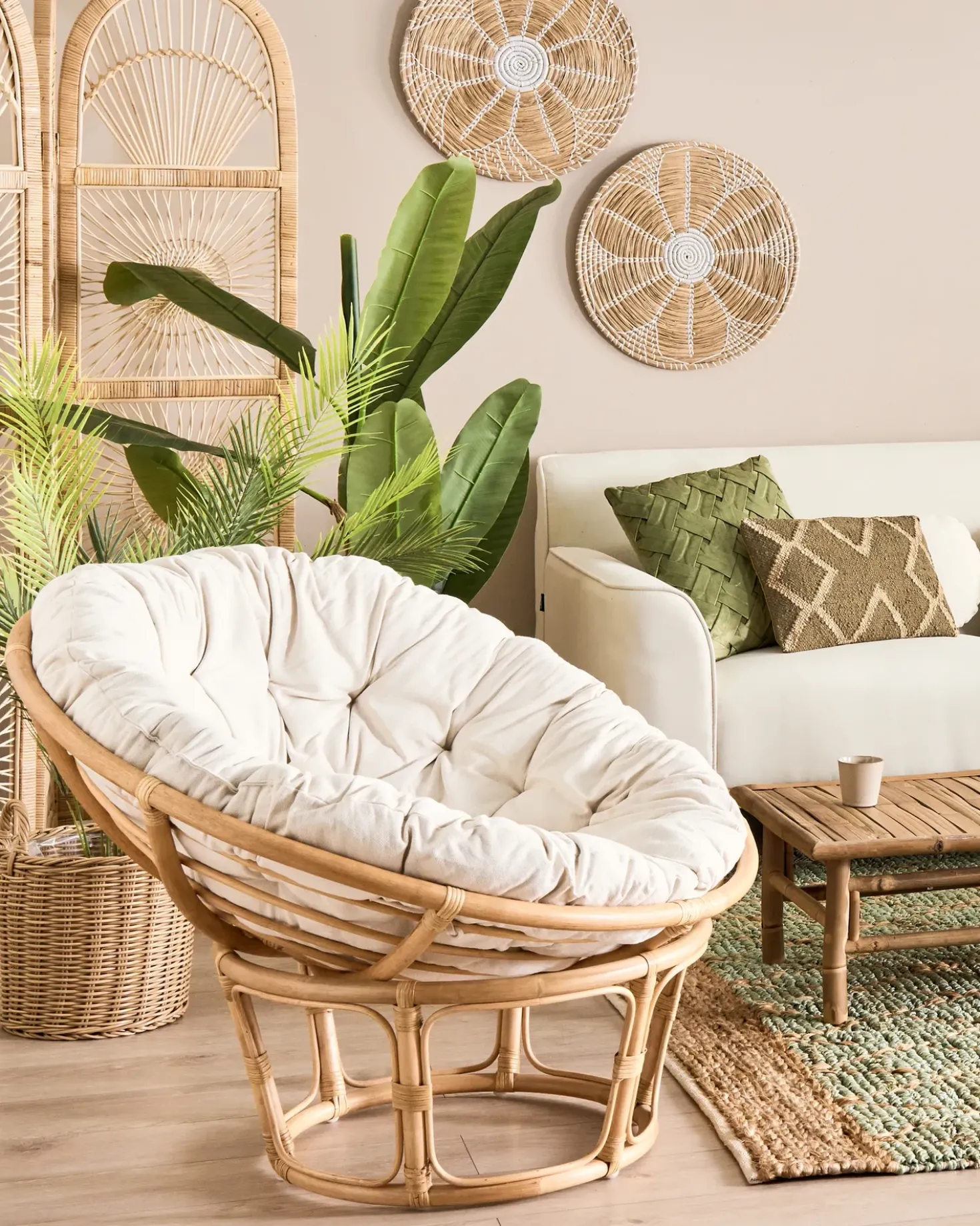 Sæt af 3 flet kurve til planter PENDULA 33/37/45 cm Naturlig PE-rattan