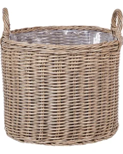 Sæt af 3 flet kurve til planter PENDULA 33/37/45 cm Naturlig PE-rattan
