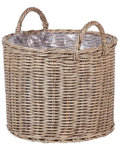 Sæt af 3 flet kurve til planter PENDULA 33/37/45 cm Naturlig PE-rattan