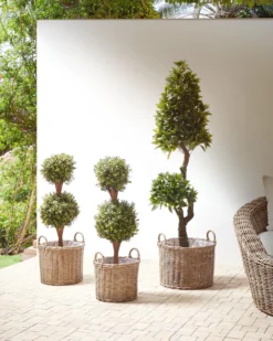 Sæt af 3 flet kurve til planter PENDULA 33/37/45 cm Naturlig PE-rattan