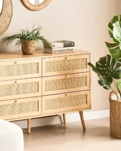 Sæt af 3 flet kurve til planter PENDULA 33/37/45 cm Naturlig PE-rattan