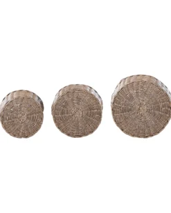 Sæt af 3 flet kurve til planter PENDULA 33/37/45 cm Naturlig PE-rattan