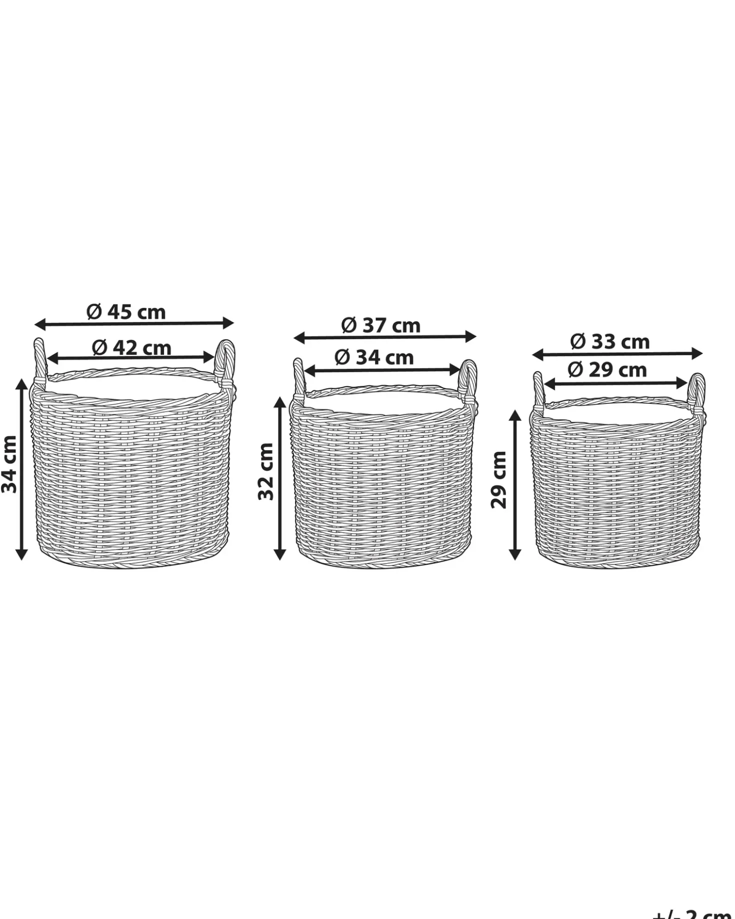Sæt af 3 flet kurve til planter PENDULA 33/37/45 cm Naturlig PE-rattan
