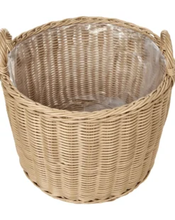 Sæt af 3 flet kurve til planter PENDULA 33/37/45 cm Naturlig PE-rattan