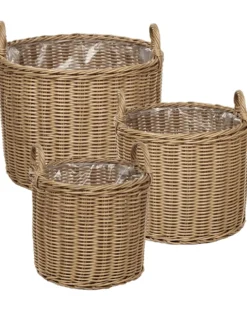 Sæt af 3 flet kurve til planter PENDULA 33/37/45 cm Naturlig PE-rattan