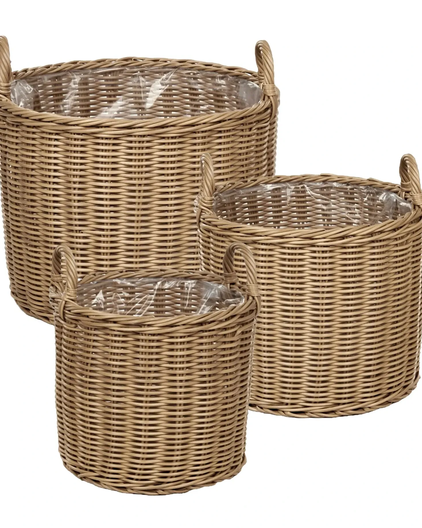Sæt af 3 flet kurve til planter PENDULA 33/37/45 cm Naturlig PE-rattan