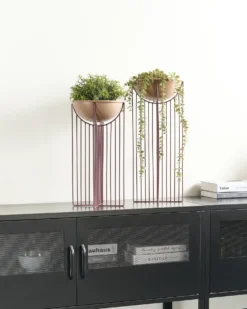 Sæt af 2 forhøjede plantekrukker FICARIA Metal 22 cm Lyserød