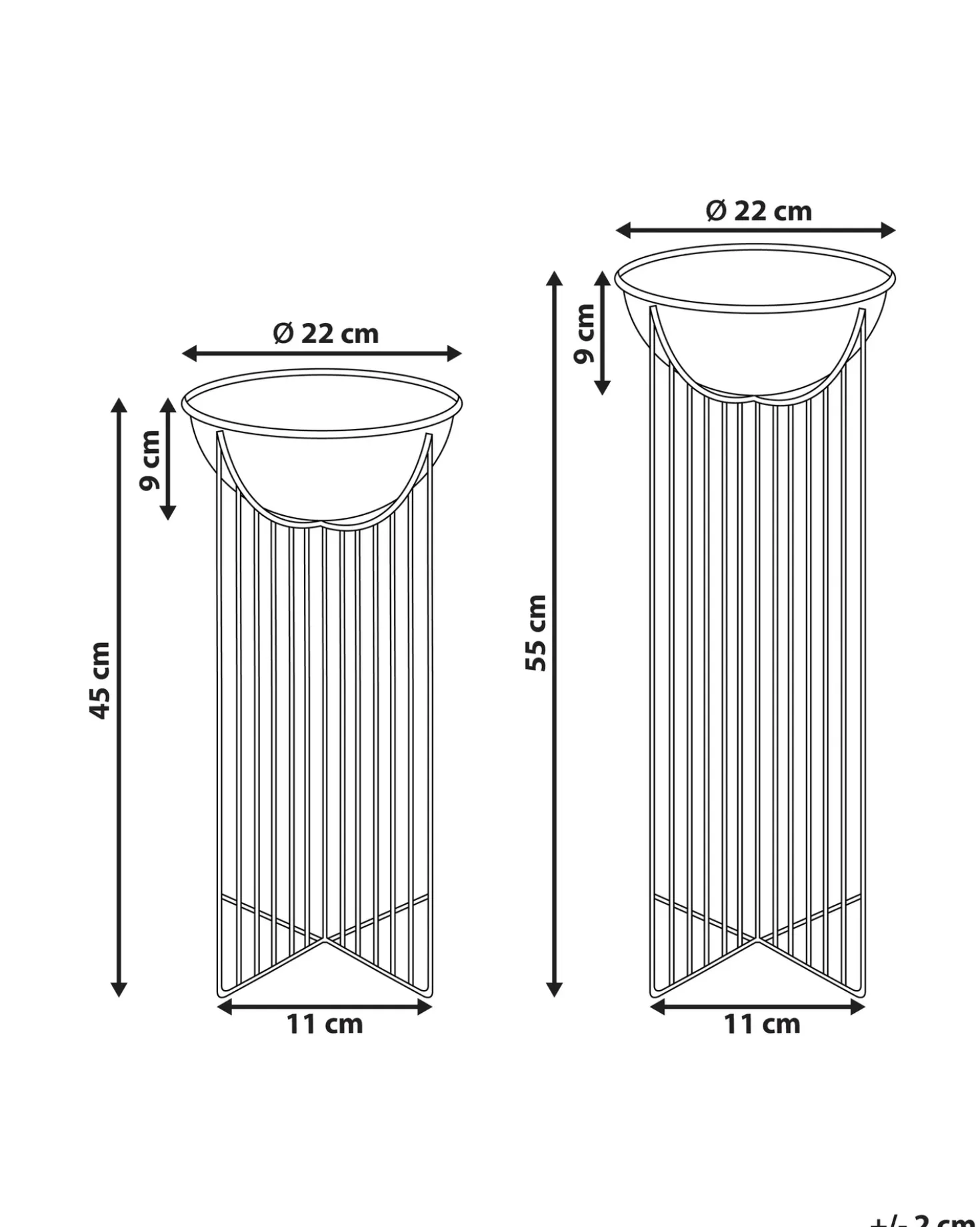 Sæt af 2 forhøjede plantekrukker FICARIA Metal 22 cm Sort