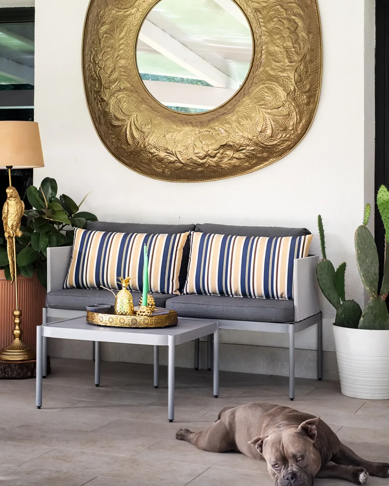 Sæt af 2 havehynder KASTOS Stribet mønster 40 x 70 cm Brungrå