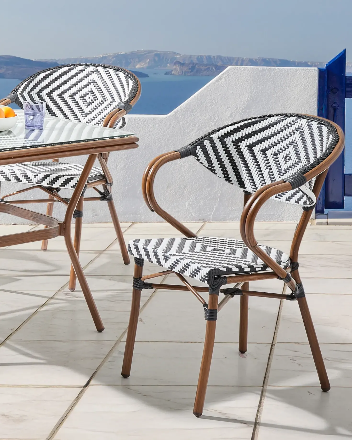 Sæt af 4 havestole CASPRI PE-rattan Sort/hvid