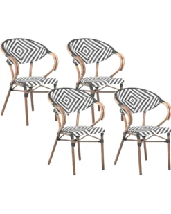 Sæt af 4 havestole CASPRI PE-rattan Sort/hvid