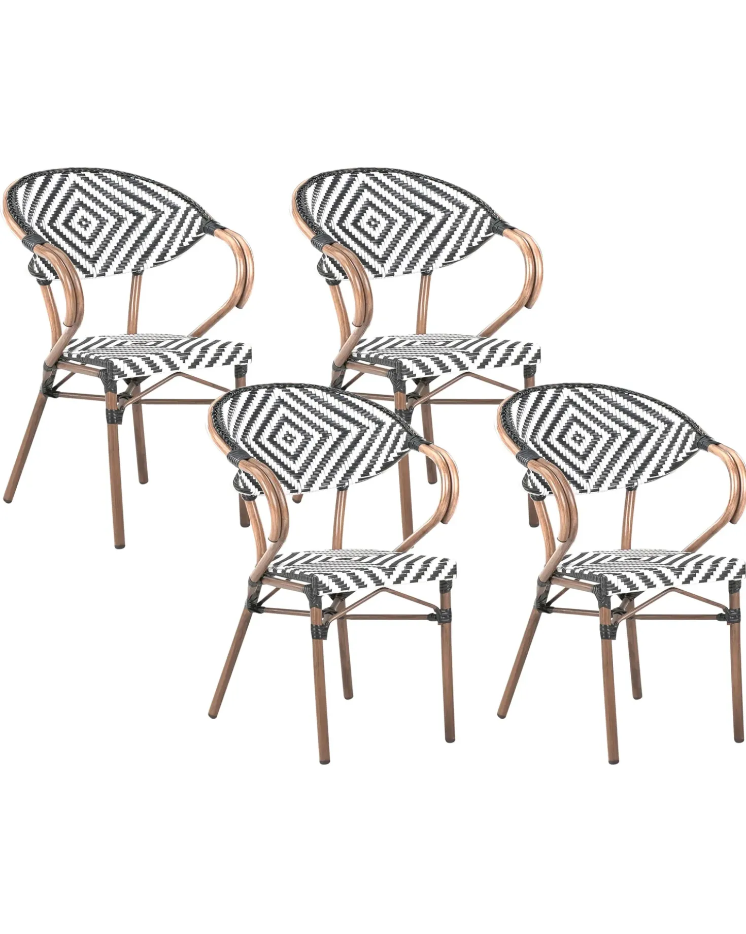 Sæt af 4 havestole CASPRI PE-rattan Sort/hvid