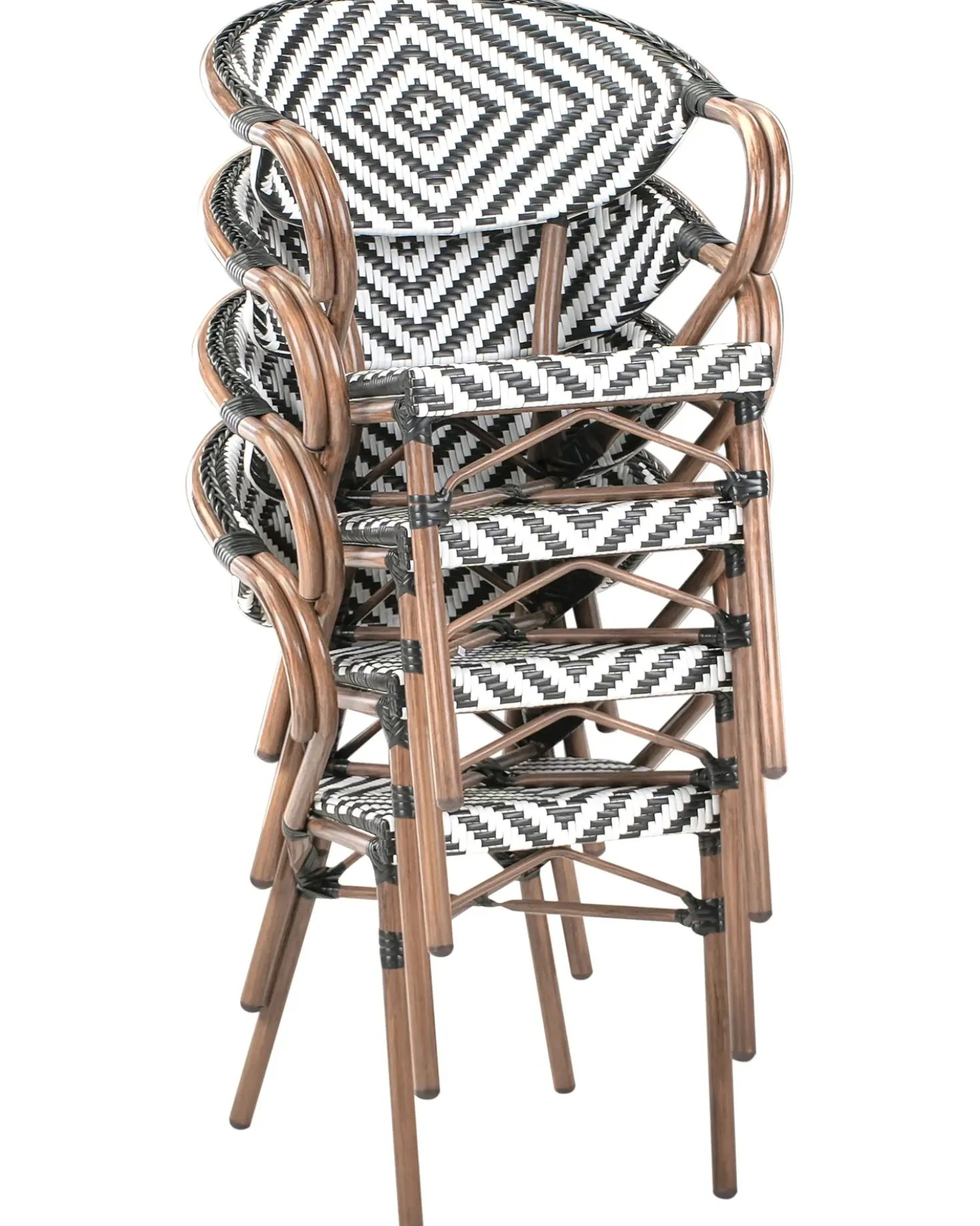 Sæt af 4 havestole CASPRI PE-rattan Sort/hvid