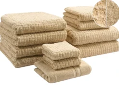 Sæt af 11 håndklæder ATAI Bomuld Sand Beige