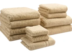 Sæt af 11 håndklæder ATAI Bomuld Sand Beige
