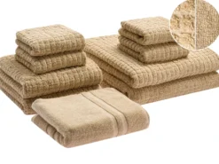 Sæt af 9 håndklæder ATAI Bomuld Sand Beige