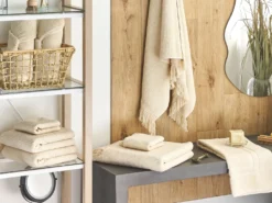 Sæt af 9 håndklæder ATIU Bomuldsfrotté Beige