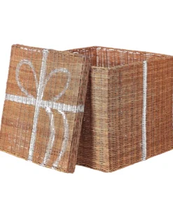 Sæt af 3 kurve Julegaver CADEAU Rattan Naturlig