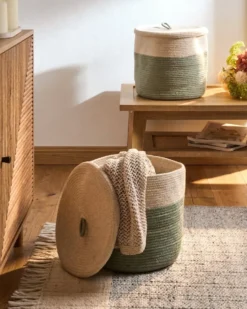 Sæt af 2 kurve SILOPI Bomuld Beige/grøn