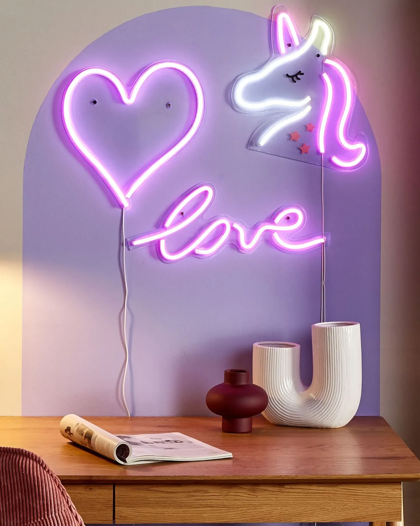Sæt af 3 LED neonskilte SUSIE Lyserød