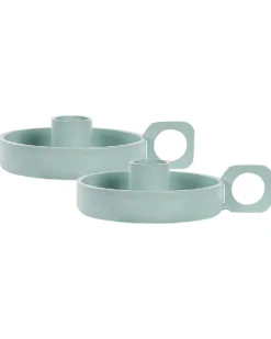 Sæt af 2 lysestager CHORIO Metal 4 cm Mintgrøn