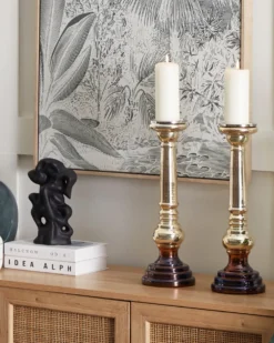 Sæt af 2 lysestager IMARTI Glas 40 cm Guld