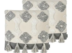 Sæt af 2 pyntepuder ALOCASIA Bomuld 45 x 45 cm Beige Geometrisk mønster