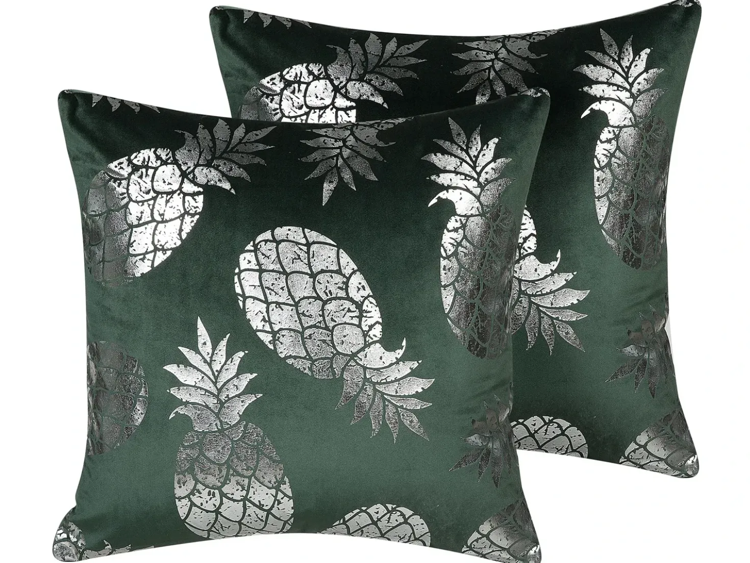 Sæt af 2 pyntepuder ASTILBE Velour 45 x 45 cm Mørkegrøn Plante mønster