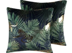 Sæt af 2 pyntepuder BELLEROSE Velour 45 x 45 cm Mørkegrøn Plante mønster