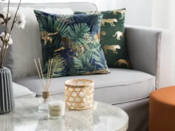 Sæt af 2 pyntepuder BELLEROSE Velour 45 x 45 cm Mørkegrøn Plante mønster