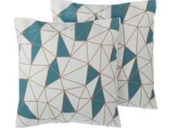 Sæt af 2 pyntepuder CLARKIA Bomuld 45 x 45 cm Blå Geometrisk mønster