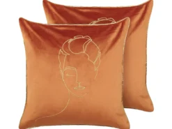 Sæt af 2 pyntepuder CROCUS Velour 45 x 45 cm Orange Abstraktmønster