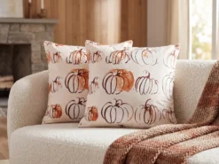 Sæt af 2 pyntepuder CUCURBITA Velour 45 x 45 cm Beige Plante mønster