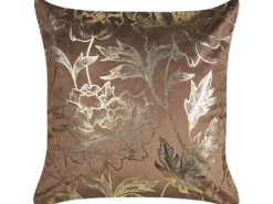 Sæt af 2 pyntepuder DAFFODIL Velour 45 x 45 cm Brun Blomstermønster