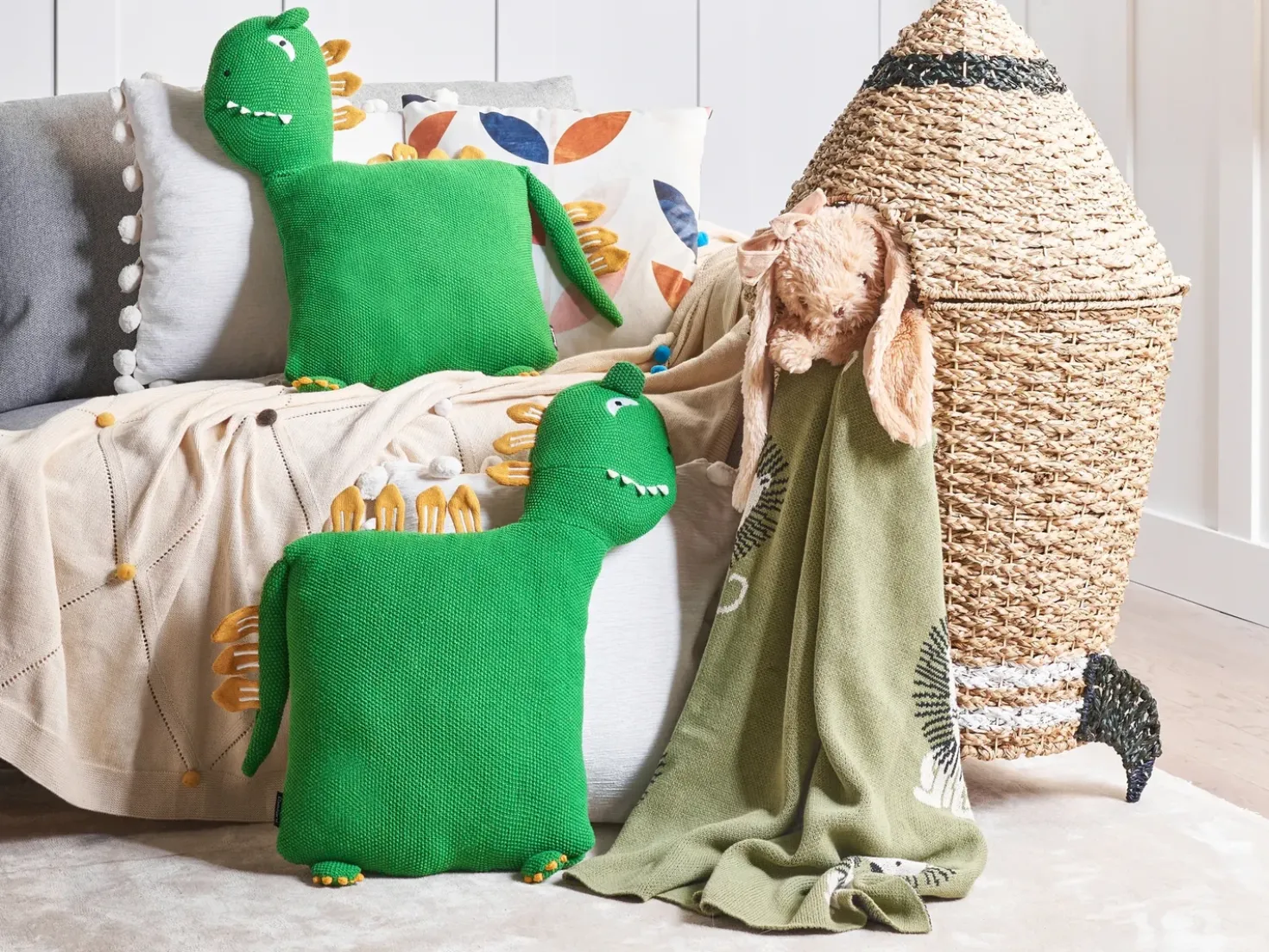 Sæt af 2 pyntepuder DINOS Bomuld 45 x 45 cm Grøn Dinosaur