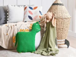 Sæt af 2 pyntepuder DINOS Bomuld 45 x 45 cm Grøn Dinosaur