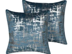 Sæt af 2 pyntepuder GARDENIA Velour 45 x 45 cm Blå Abstraktmønster
