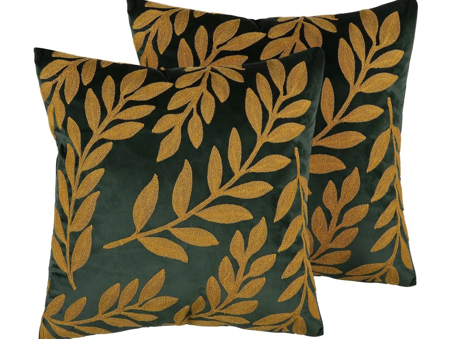 Sæt af 2 pyntepuder MISTLETOE Velour 45 x 45 cm Grøn Guld Plante mønster