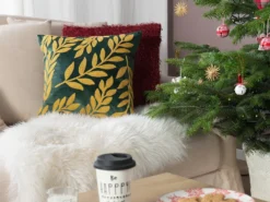 Sæt af 2 pyntepuder MISTLETOE Velour 45 x 45 cm Grøn Guld Plante mønster