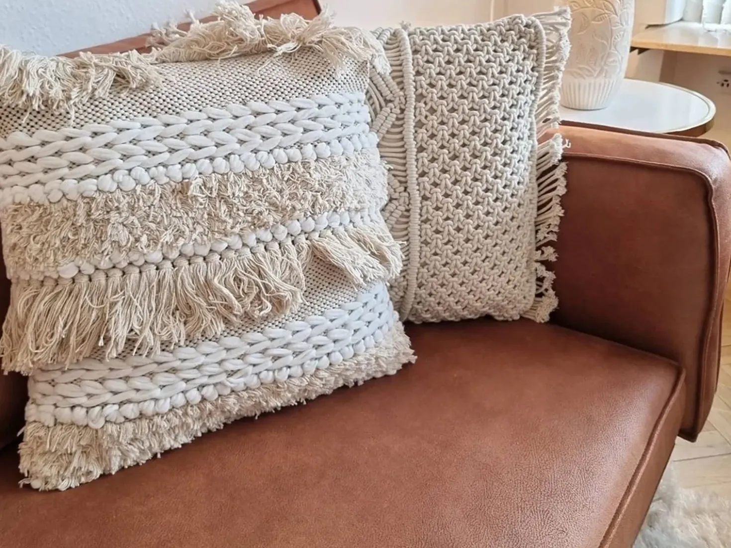 Sæt af 2 pyntepuder VILLUR Bomuld 45 x 45 cm Beige Stribet mønster