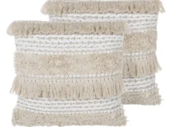 Sæt af 2 pyntepuder VILLUR Bomuld 45 x 45 cm Beige Stribet mønster