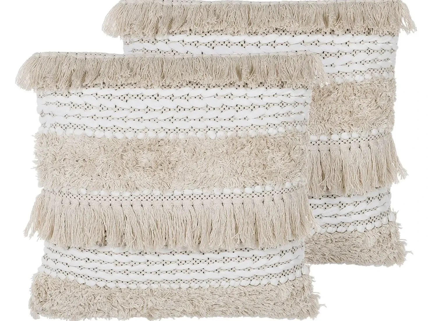 Sæt af 2 pyntepuder VILLUR Bomuld 45 x 45 cm Beige Stribet mønster