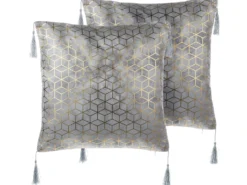 Sæt af 2 pyntepuder YARINA 45 x 45 cm Grå Geometrisk mønster
