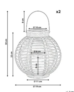 Sæt af 2 Solcelledrevne lanterne SEBU 30 cm Naturlig