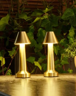 Sæt af 2 trådløse LED-bordlamper JOANES Med dæmpning Metal Guld
