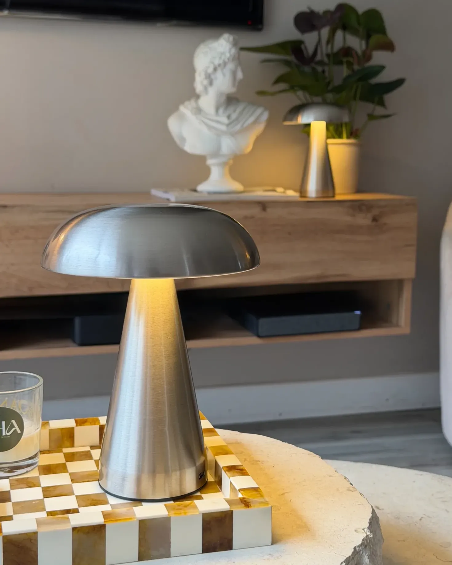 Sæt af 2 trådløse LED-bordlamper KULFO Med dæmpning Metal Sølv