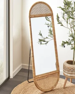 Stående spejl BARGES 150 cm Rattan Naturlig